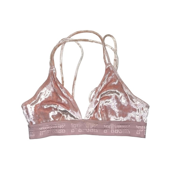 PINK Victoria’s Secret Unlined Pink Velvet Triangle Bralette Small Women’s - Picture 2 of 9